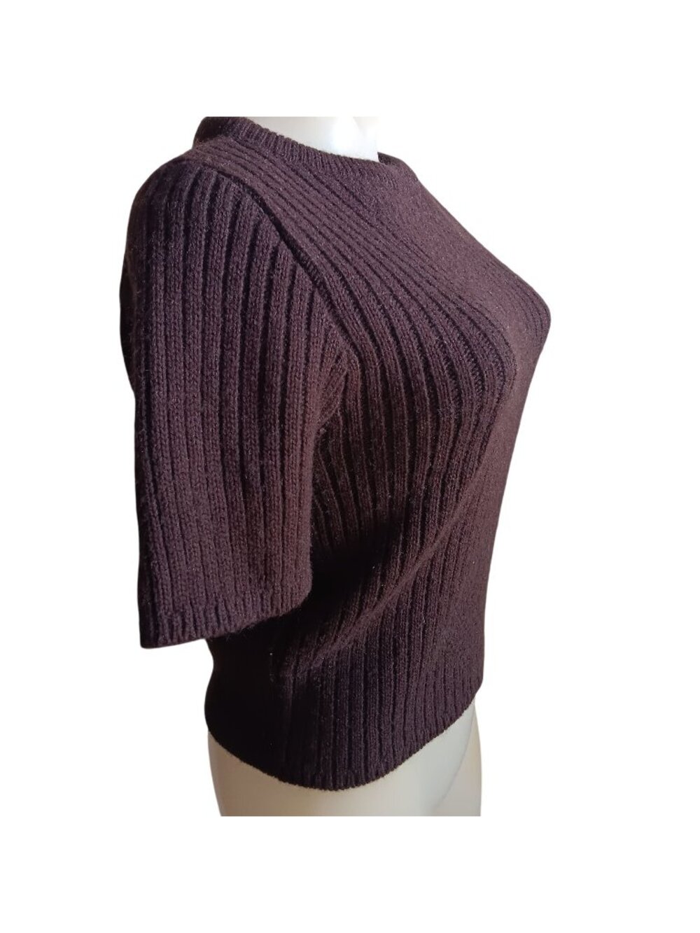 True Vintage Small Sweater 1970's Brown Ribbed Short Sleeve Top Bobbi Brooks